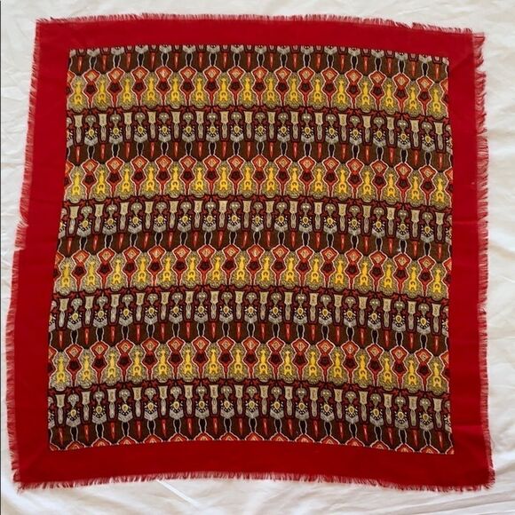 Vintage lightweight fine wool print scarf fringe - Picture 1 of 8